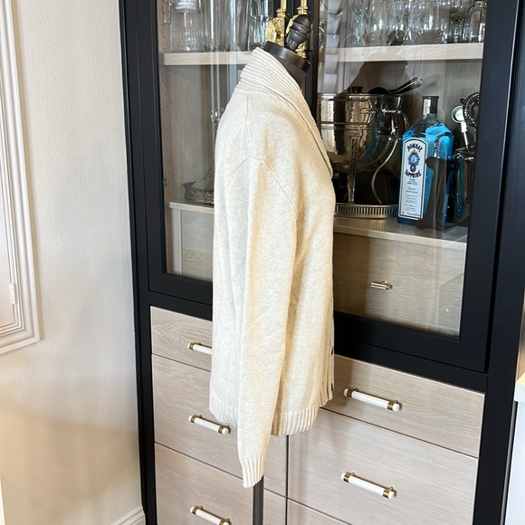 Old Navy button-up Cardigan cream Knit with shawl collar unisex sz Large oatmeal - Picture 6 of 12